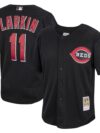 Barry Larkin Cincinnati Reds Mitchell & Ness Cooperstown Collection Mesh Batting Practice Button-Up Jersey - Black