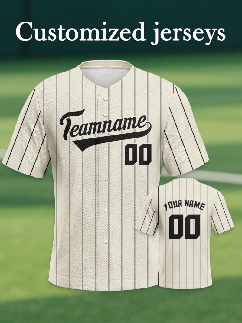 Cream Pinstripe -Style Uniform - Add Your Name & Player Number