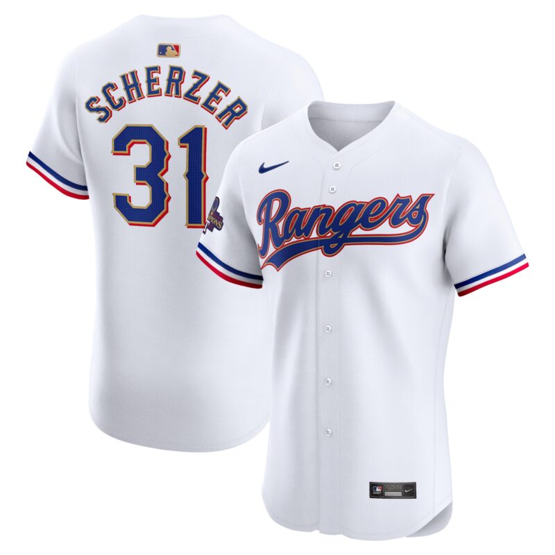 Max Scherzer Texas Rangers Nike 2024 Gold Collection Elite Player Jersey?? White