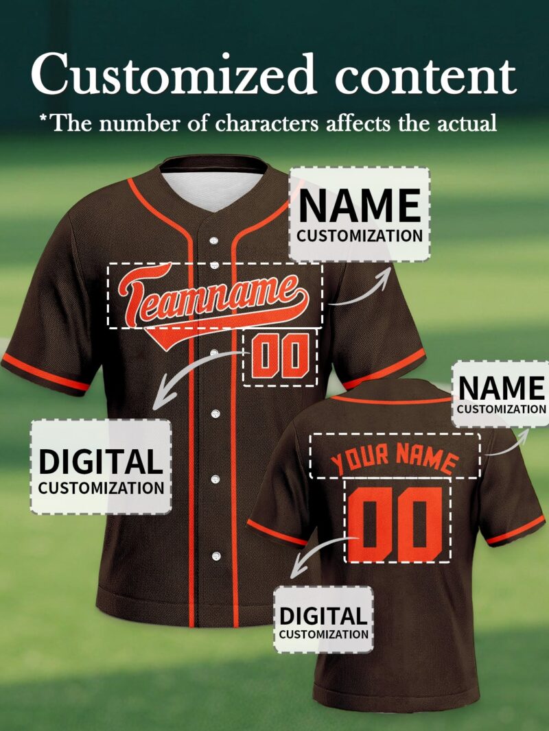 Brown & Orange Pure Color Baseball Jersey - Cleveland Browns Inspired Design