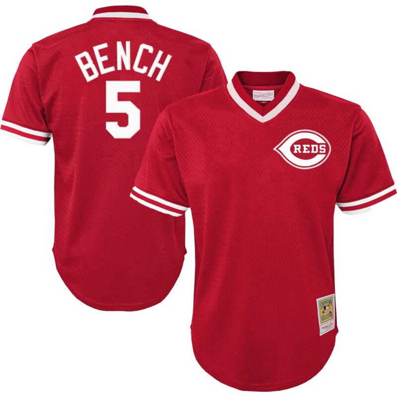 Johnny Bench Cincinnati Reds Mitchell & Ness Youth Cooperstown Collection?Mesh Batting Practice Jersey - Red