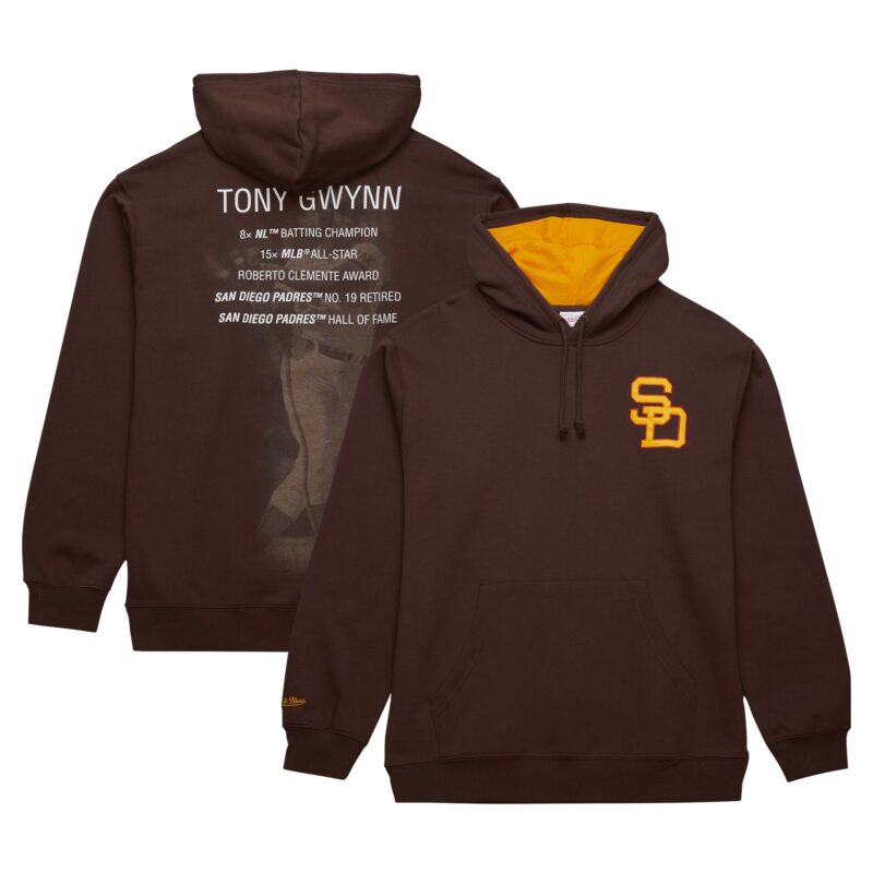Tony Gwynn San Diego Padres Mitchell & Ness Vintage Logo Name & Number Pullover Hoodie - Brown