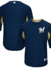 Milwaukee Brewers Majestic Authentic Collection On-Field 3/4-Sleeve Batting Practice Jersey - Navy/Gold