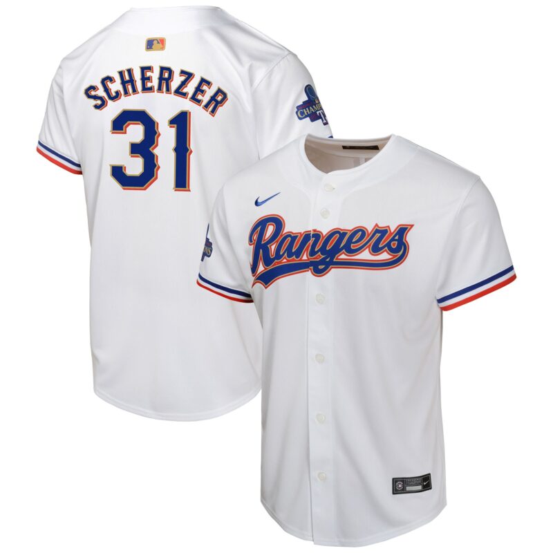 Max Scherzer Texas Rangers Nike Youth 2024 Gold Collection Limited Player Jersey?? White