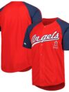 Los Angeles Angels Stitches Button-Down Raglan Fashion Jersey - Red