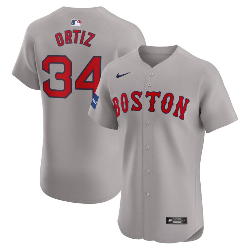 David Ortiz Boston Red Sox Nike Road Elite Sponsor Patch Player Jersey - Gray