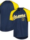 Milwaukee Brewers Stitches Button-Down Raglan Fashion Jersey - Navy