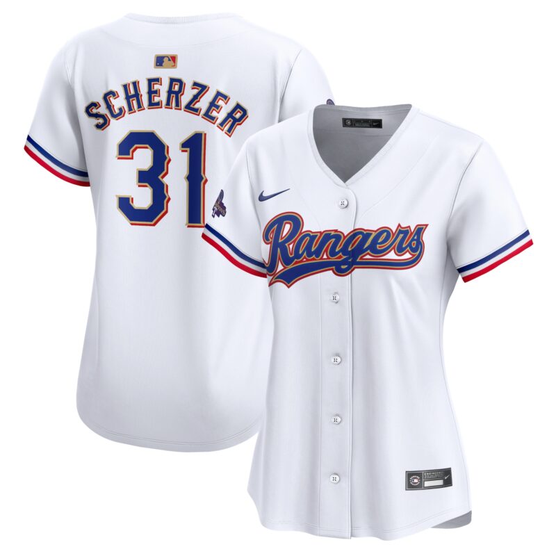 Max Scherzer Texas Rangers Nike Women's 2024 Gold Collection Limited Player Jersey?? White