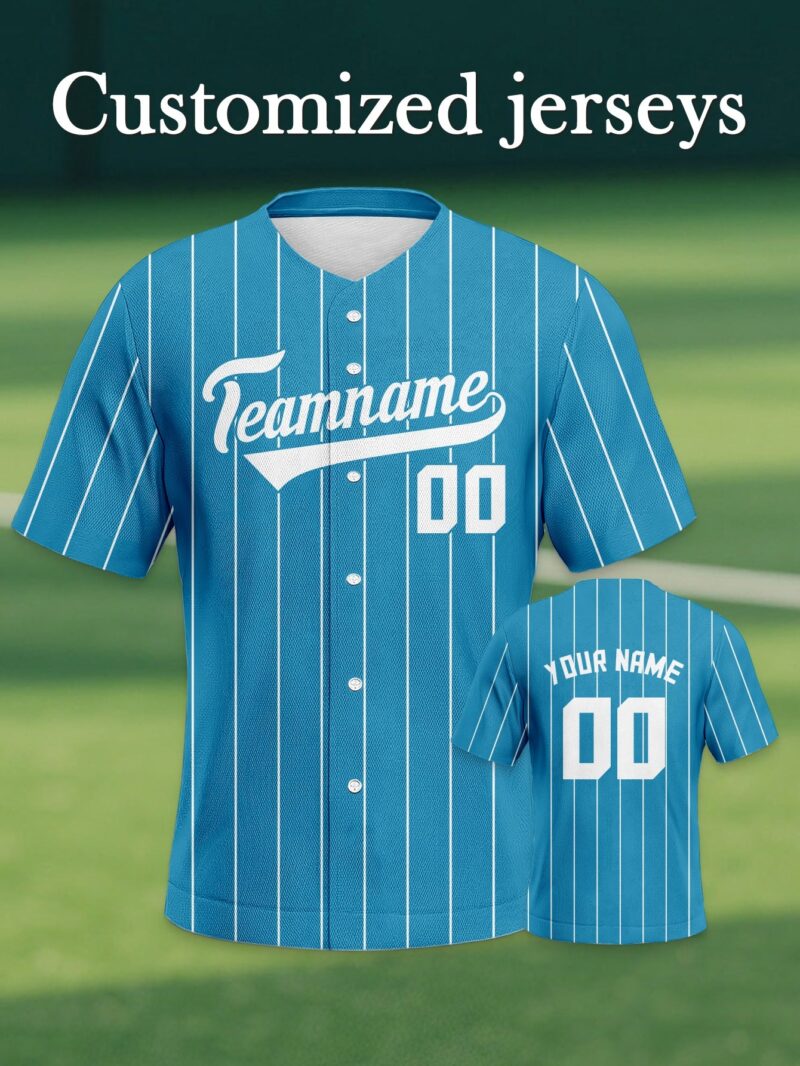 Blue Pinstripe Baseball Jersey - Personalized Name & Number