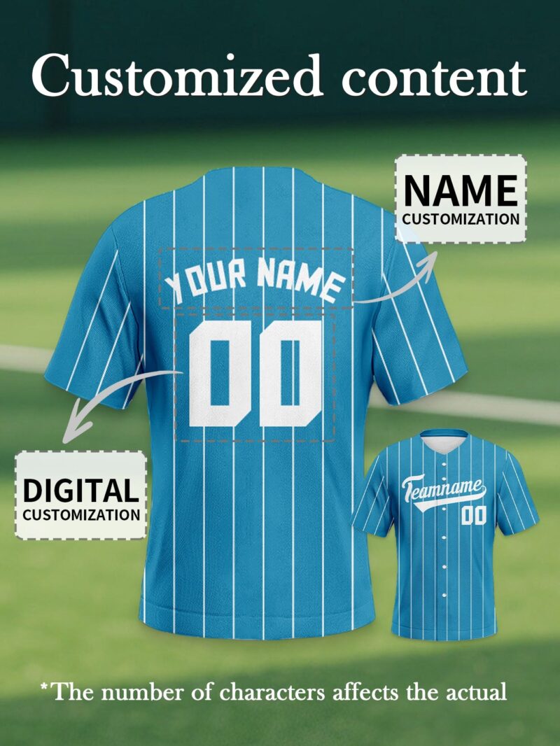 Blue Pinstripe Baseball Jersey - Personalized Name & Number - Image 6